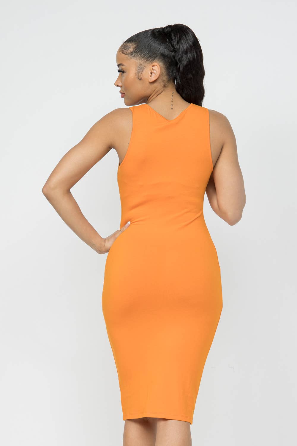 Cotton Spandex Solid Sleeveless Tank Bodycon Midi Dress