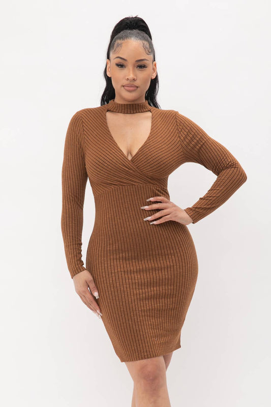 Choker Neck Long Sleeve Surplus Midi Dress