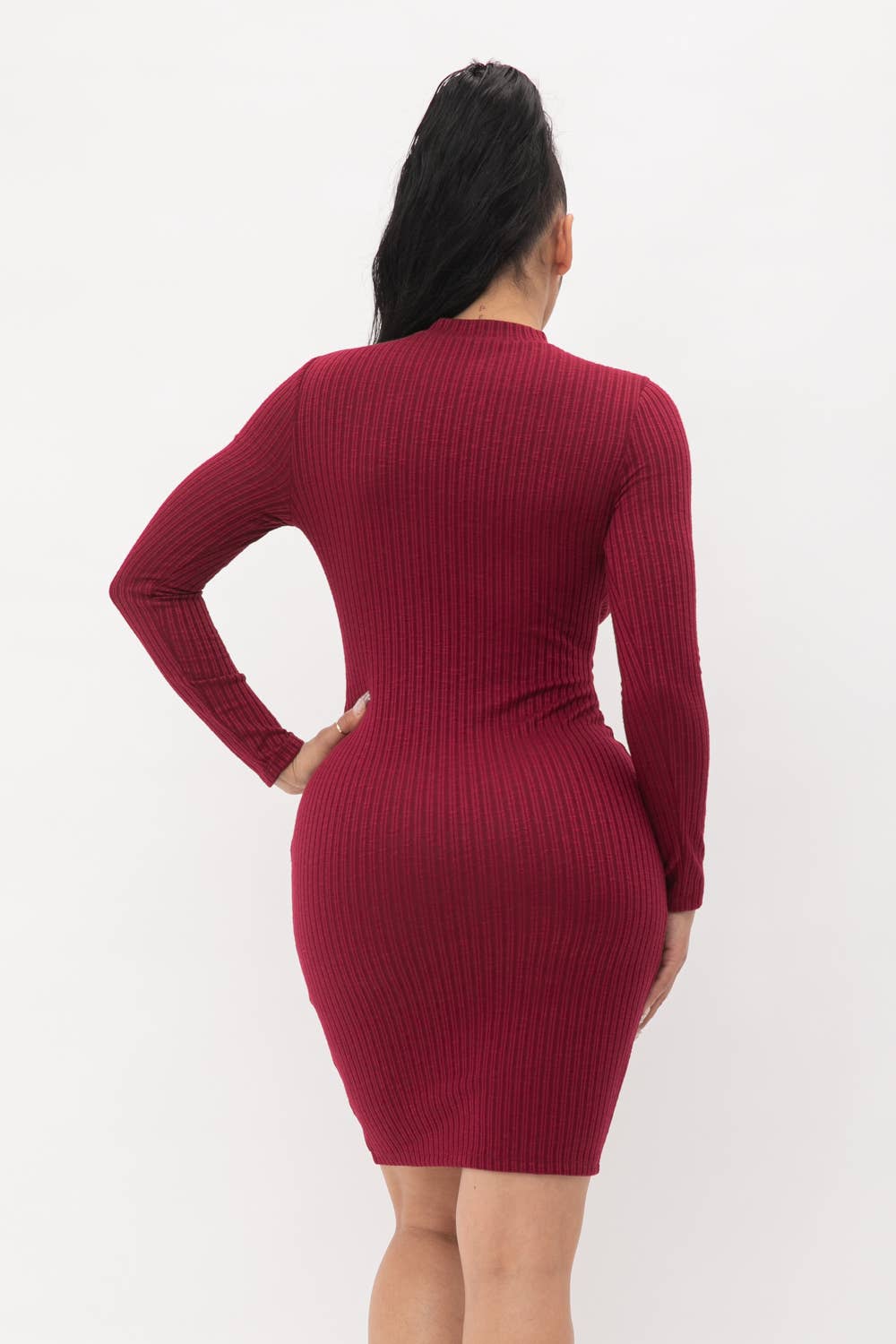Cut Out Pullover Style Mock Neck Midi Dress
