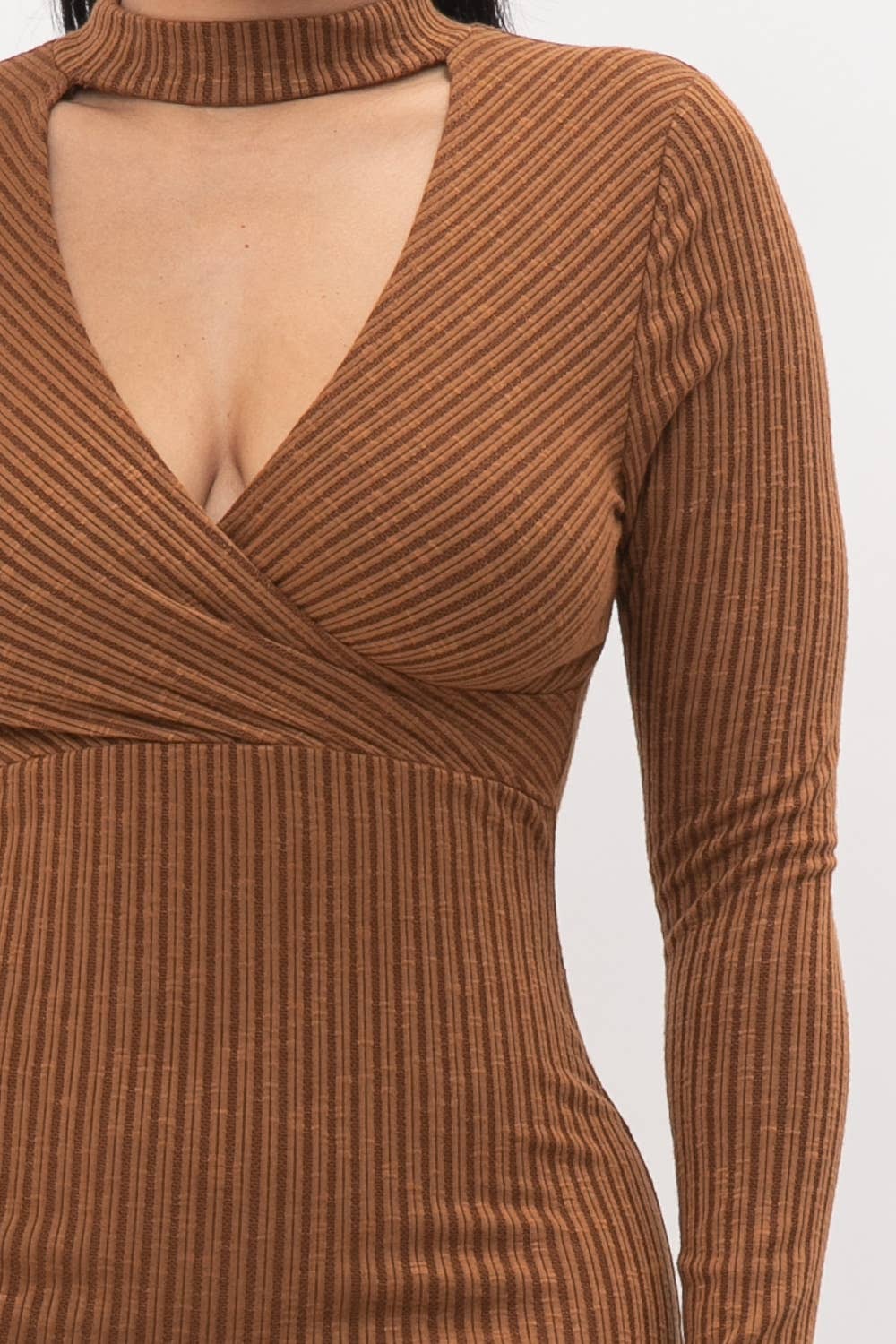 Choker Neck Long Sleeve Surplus Midi Dress