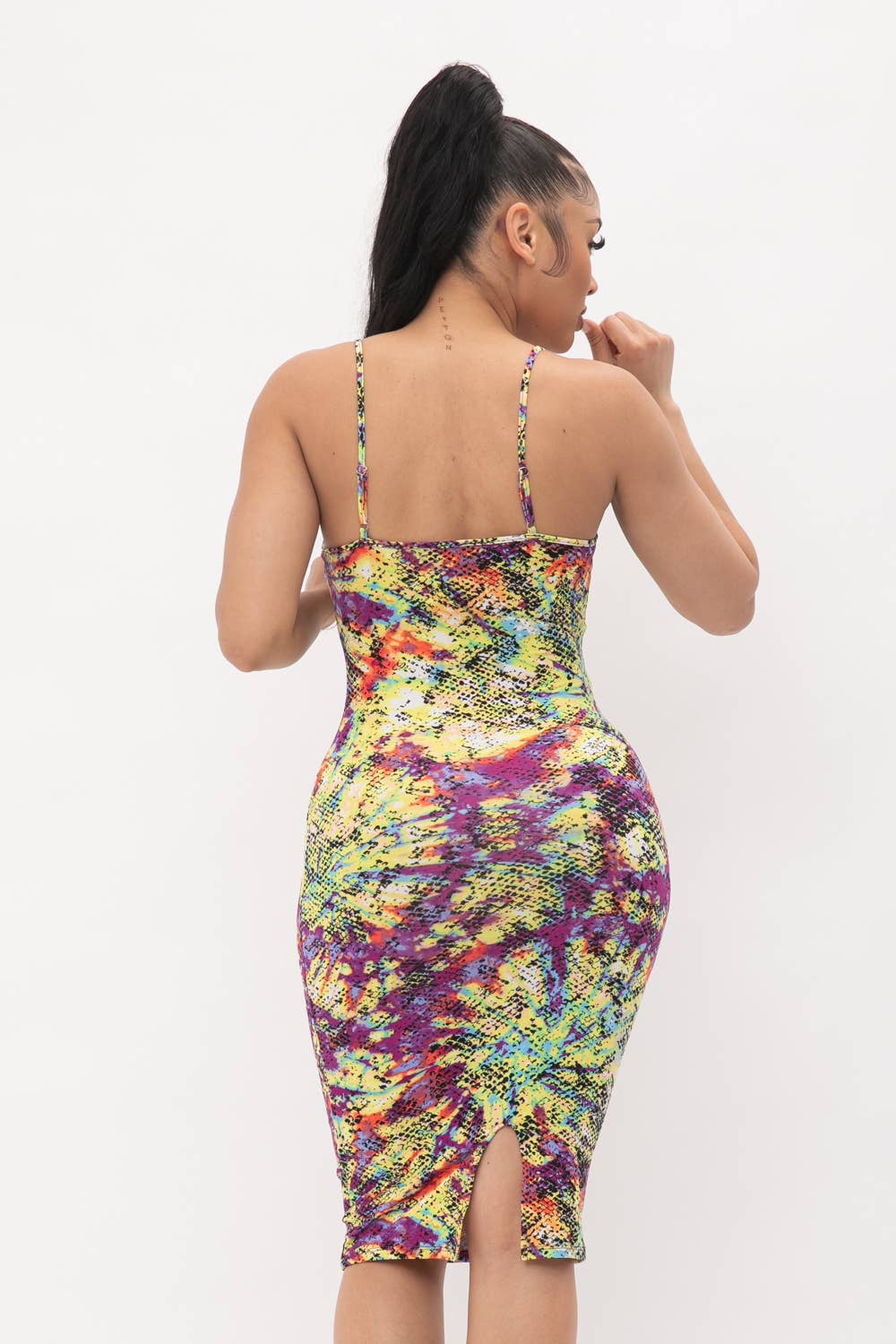Plus Size Tie Dye Print Back Slit Midi Dress