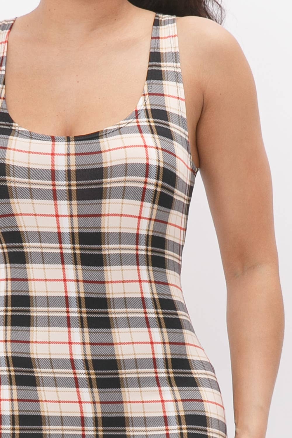 Plaid Print Tank Midi Dress