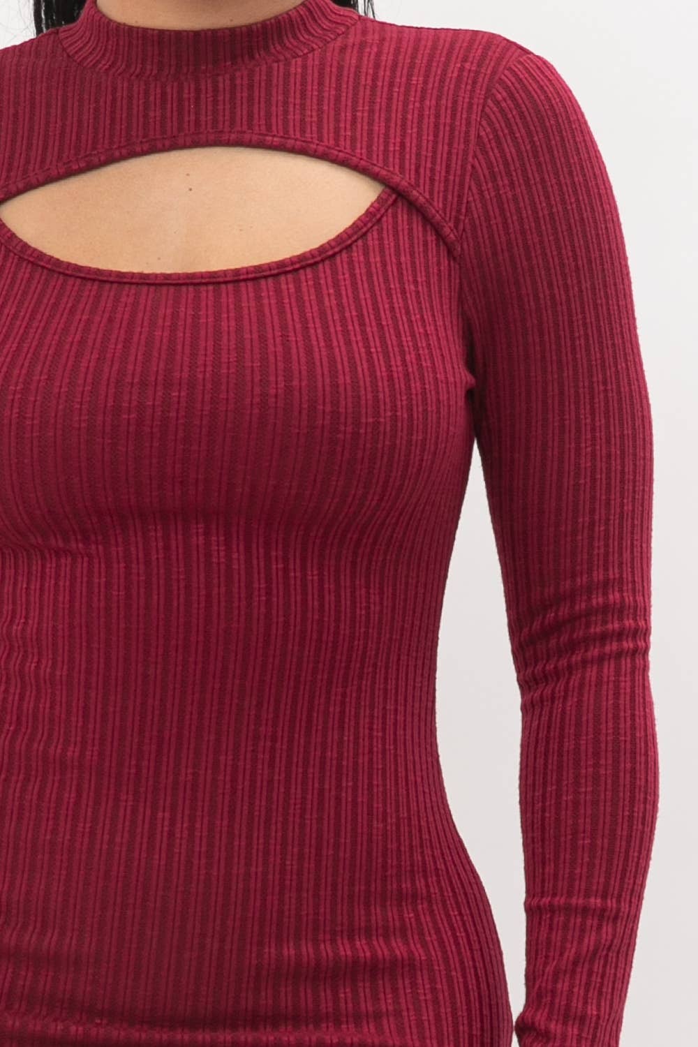 Cut Out Pullover Style Mock Neck Midi Dress