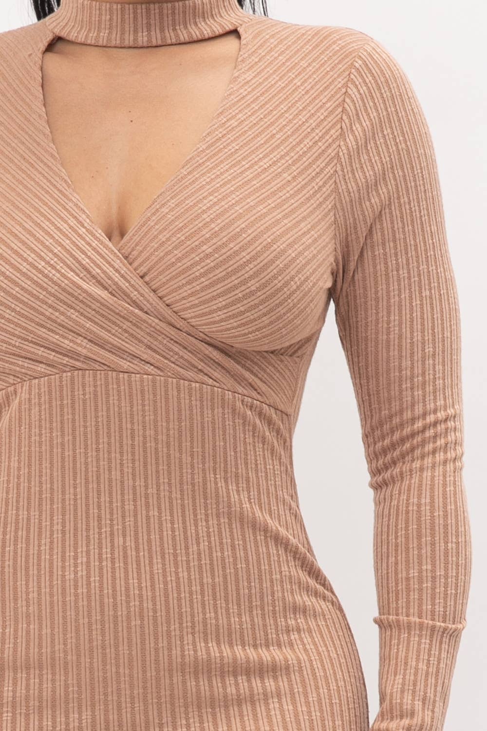 Choker Neck Long Sleeve Surplus Midi Dress