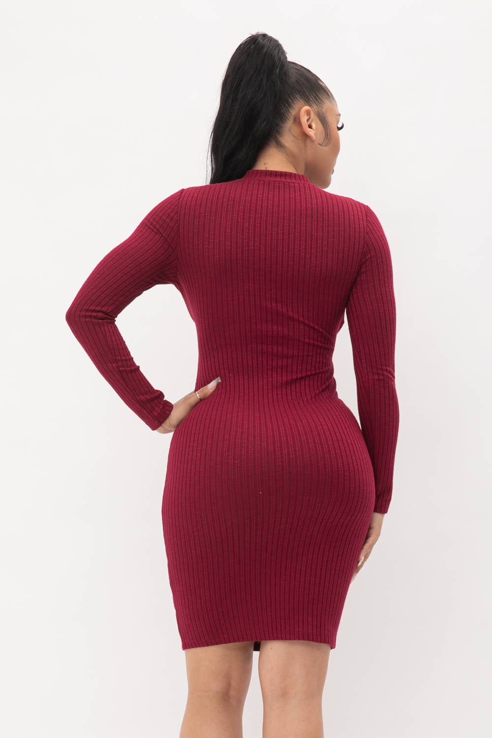 Choker Neck Long Sleeve Surplus Midi Dress