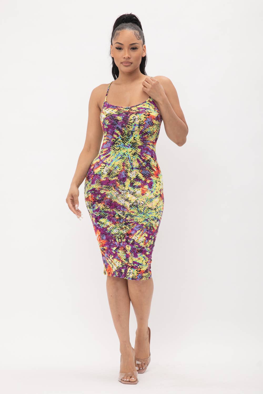 Plus Size Tie Dye Print Back Slit Midi Dress