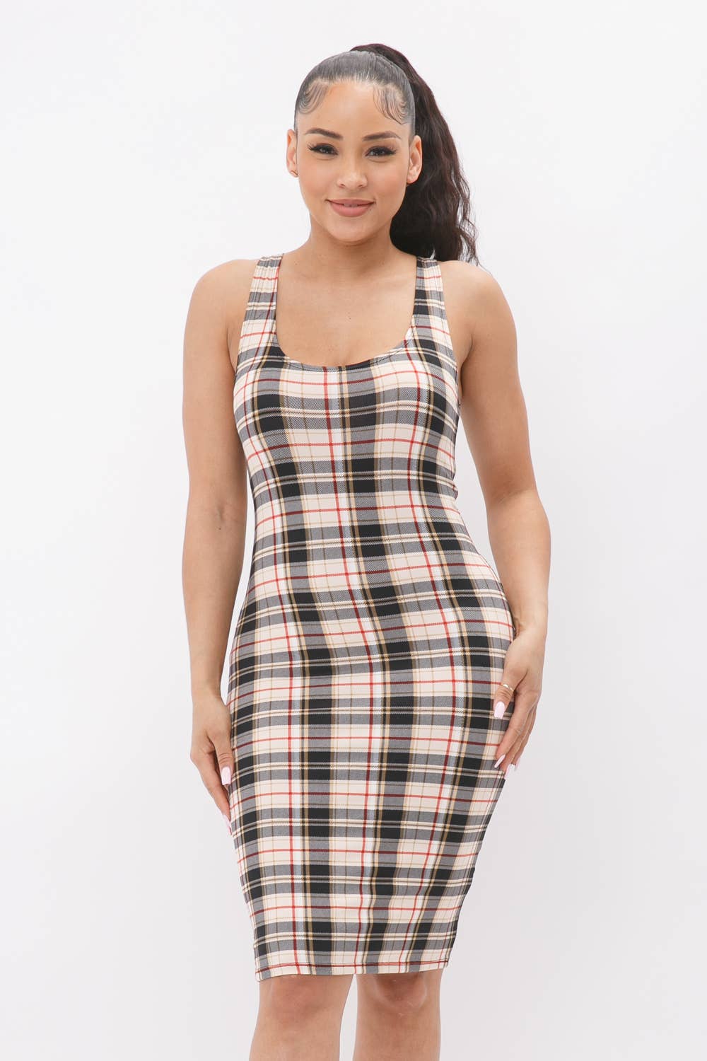 Plaid Print Tank Midi Dress