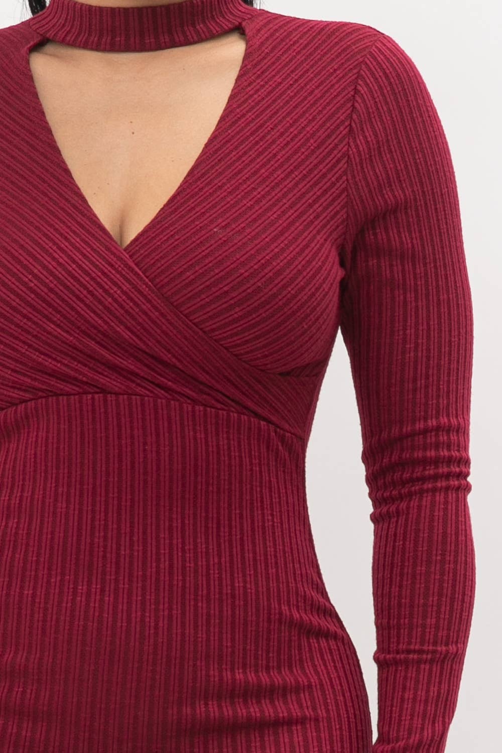 Choker Neck Long Sleeve Surplus Midi Dress